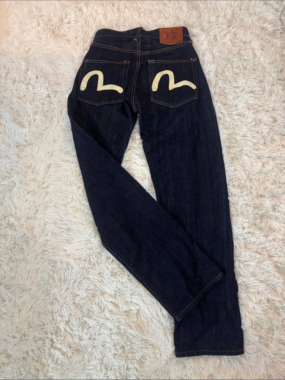 Evisu Dark Blue Raw Denim Straight-Leg Jeans